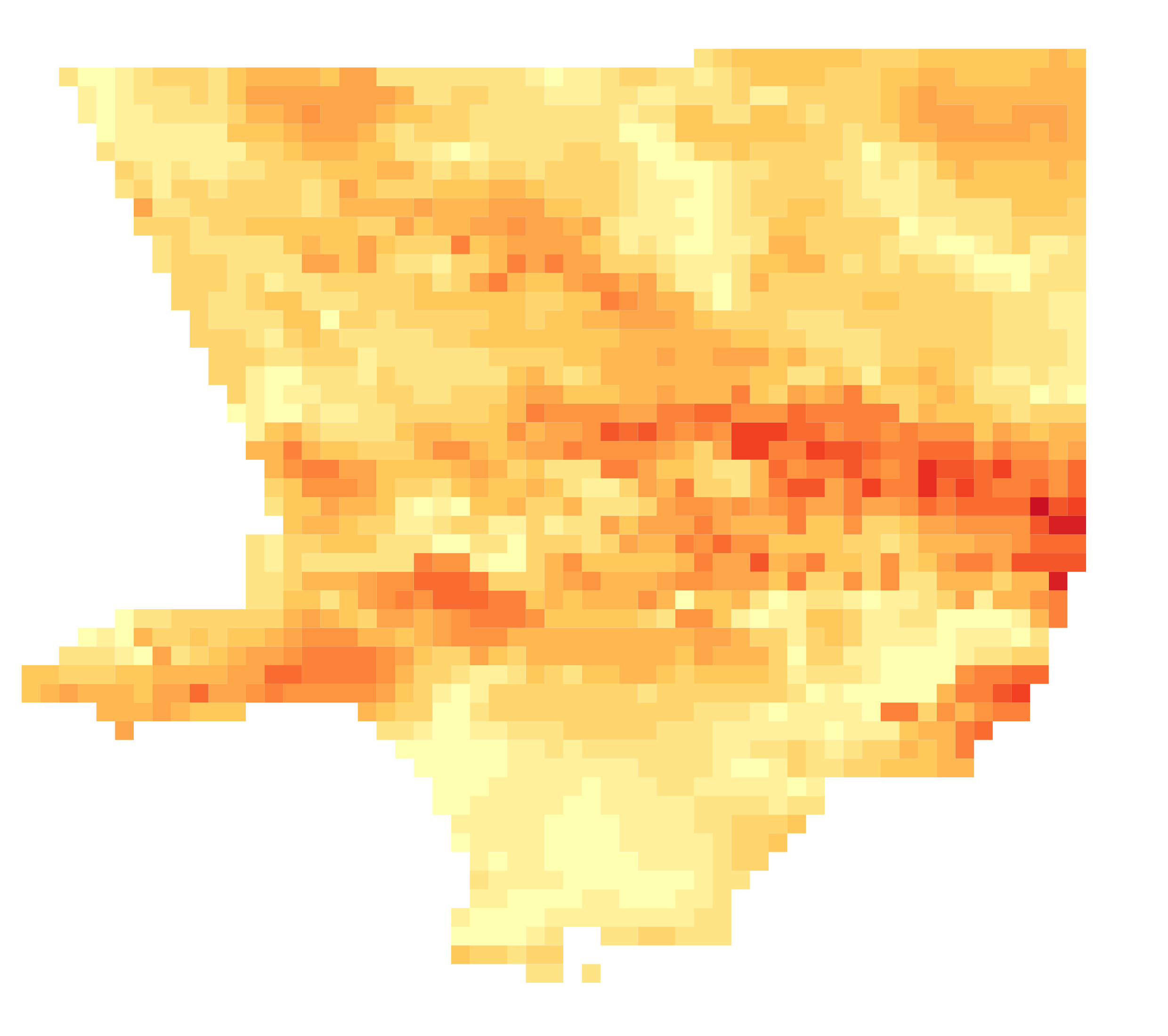 Wind speed analysis of LA county with yellow meaning lower winds speeds and red meaning higher wind speeds